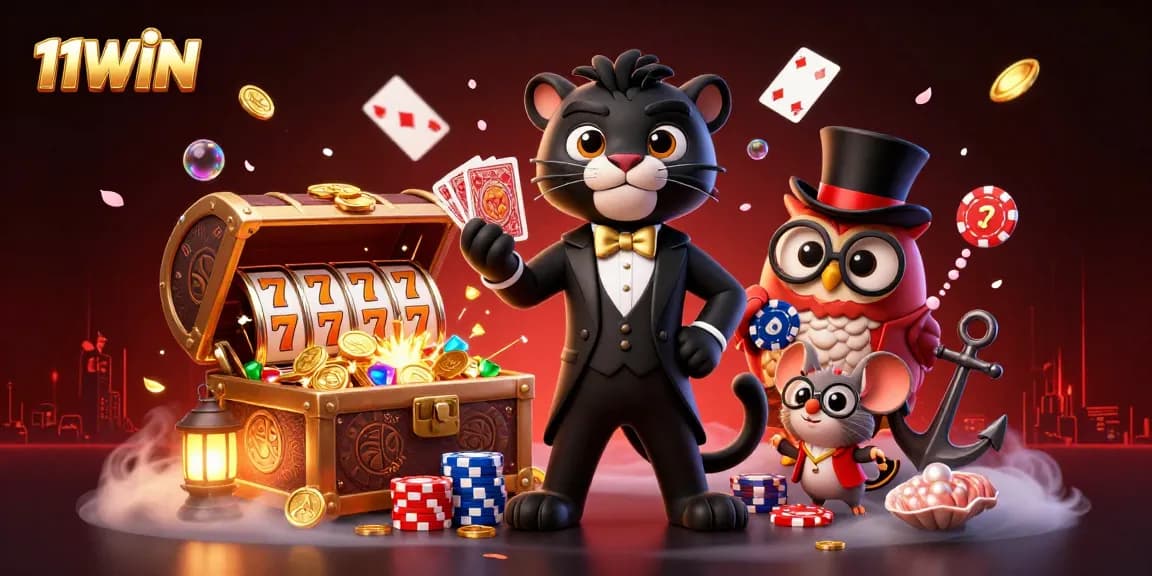 Engage in the thrilling world of 11WIN slots with a dynamic scene of a black panther dealer.