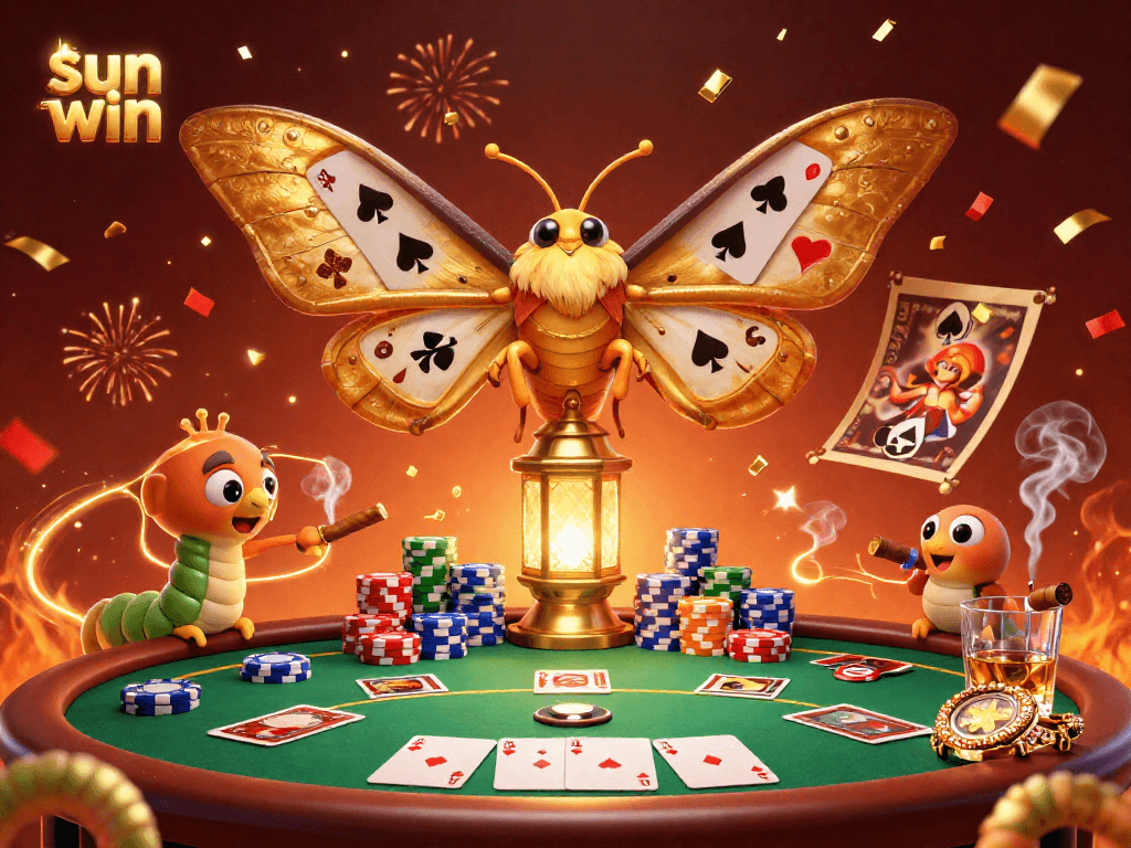 Experience big wins in the sun win casino scene with vibrant poker elements and celebratory details.