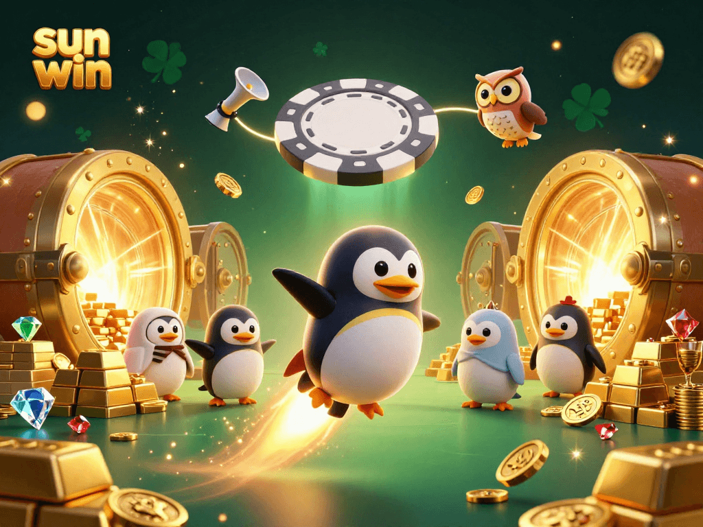 Experience thrilling gameplay with sun win as the golden penguin races toward a vibrant casino.