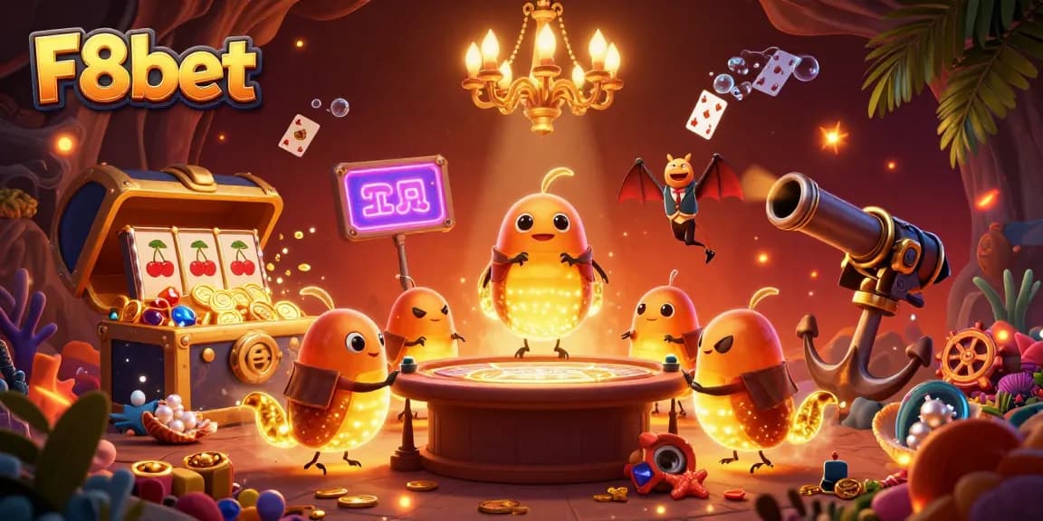 Play exciting slot games and win on F8bet with vibrant casino scene featuring unique glowworms.
