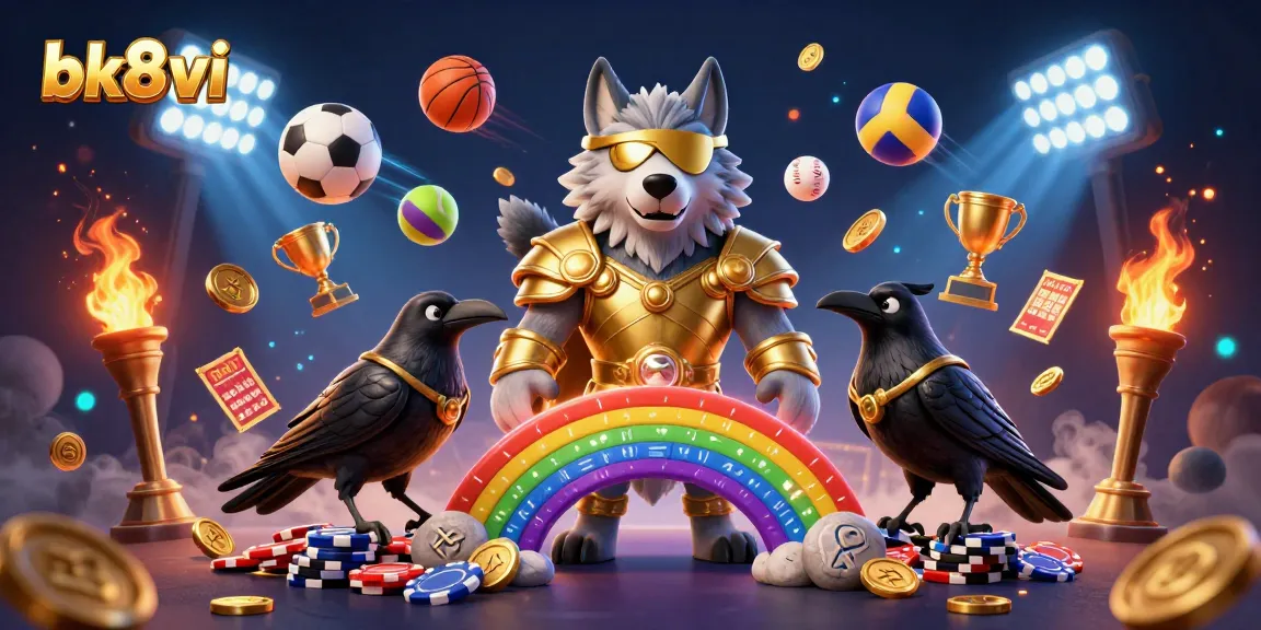 Experience thrilling games at BK8vi with a vibrant 3D illustration showcasing dynamic casino elements.