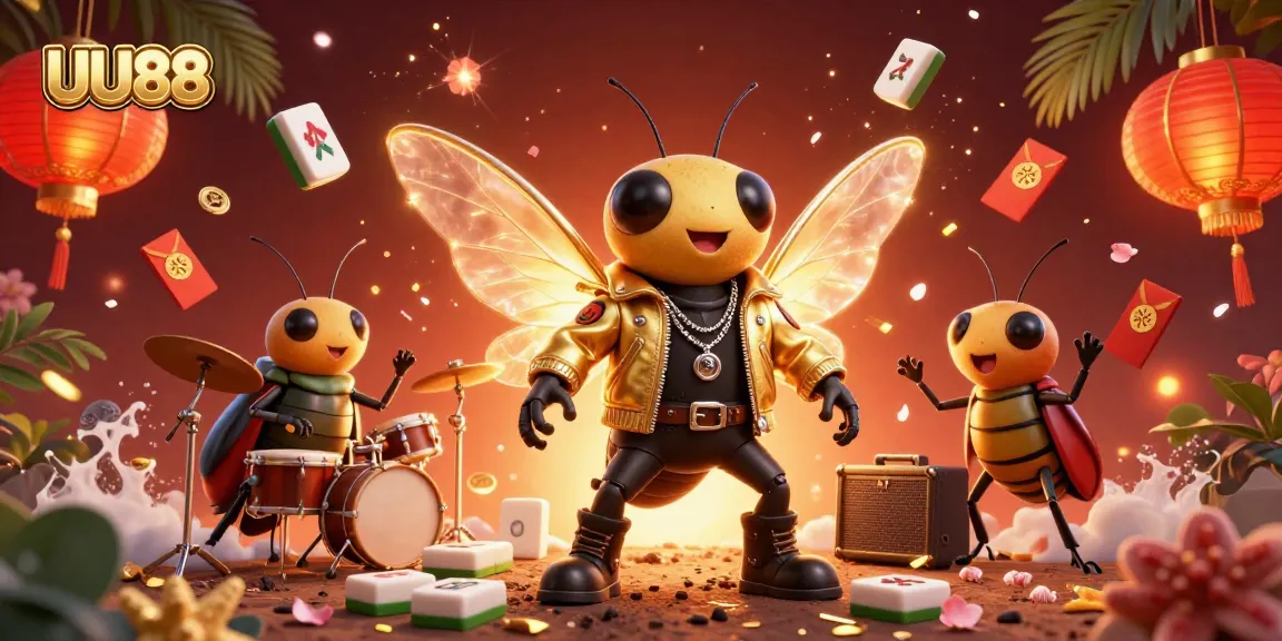 Experience thrilling gameplay at UU88 with a vibrant 3D casino illustration showcasing rocking cicada and dynamic gaming elements.