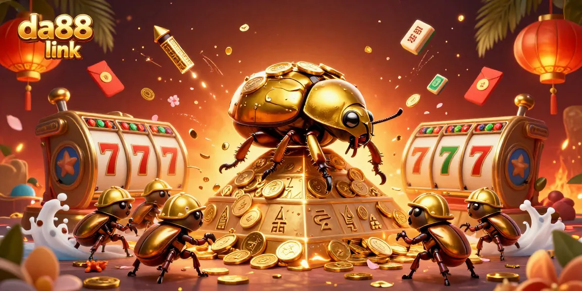 Experience the da88 link excitement with a vibrant casino-themed illustration full of lucky symbols and dynamic action.
