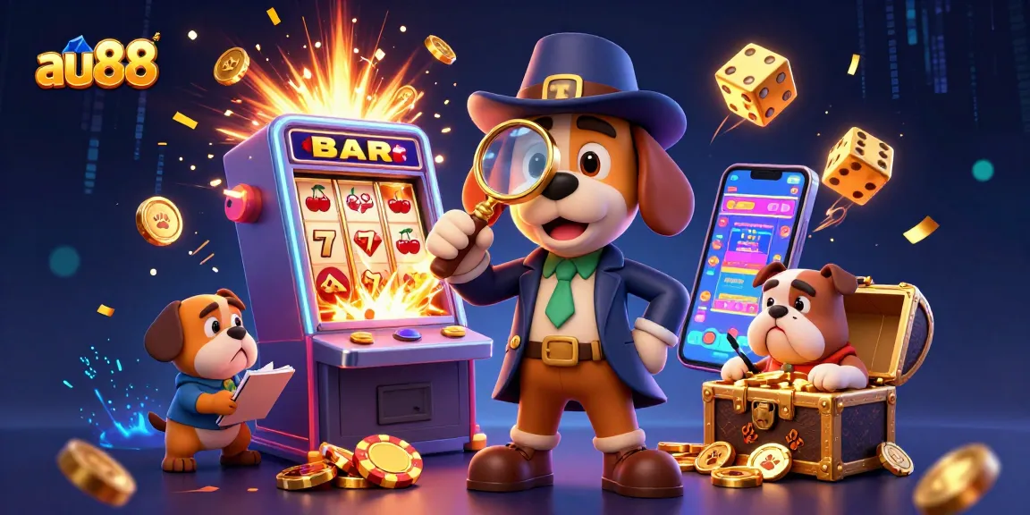 Play thrilling slots at au88 with a cartoon detective uncovering jackpot secrets.