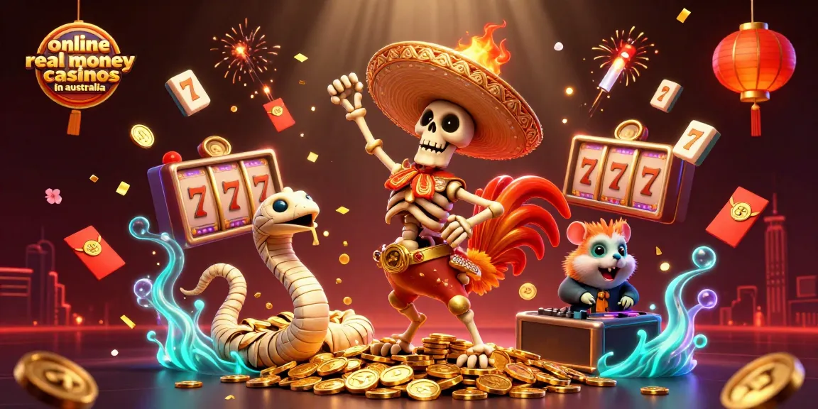 online real money casinos in australia features vibrant characters celebrating on gold coins with casino elements