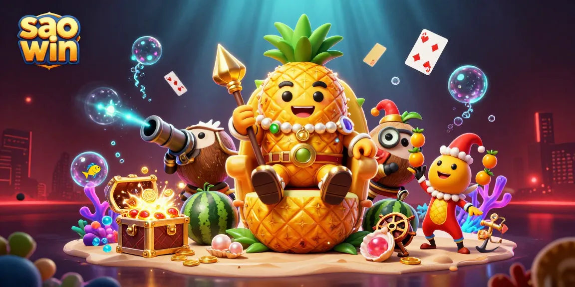 Experience the vibrant world of sao win where the pineapple king and companions celebrate with thrilling casino themes.