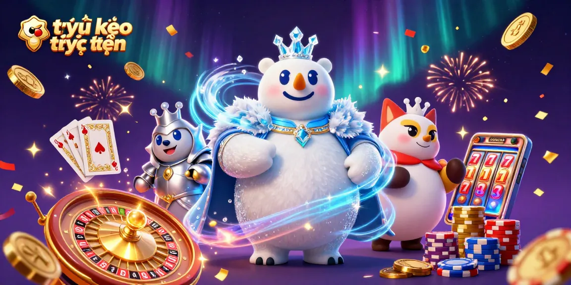 Engage in tỷ lệ kèo trực tuyến with a scene of polar bear royalty and vibrant casino elements.