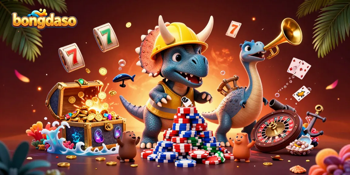 bongdaso showcases thrilling slot gaming with a vibrant dinosaur-themed casino scene