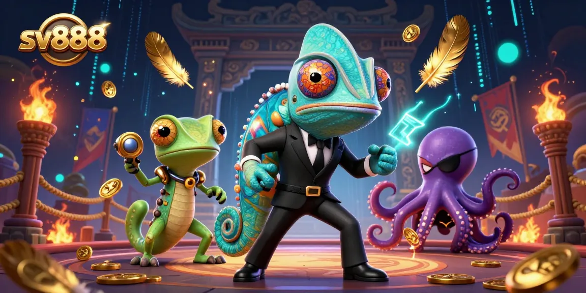 Engage with sv888's dynamic gaming arena featuring a secret agent chameleon, tech-gecko, and villainous octopus.