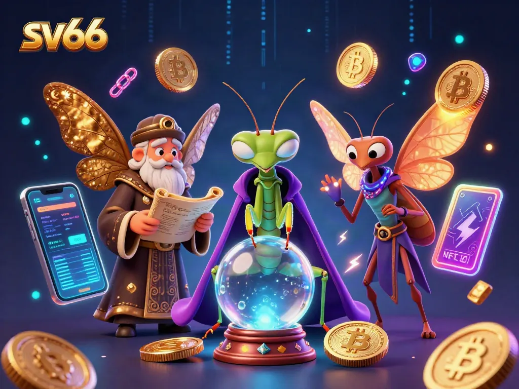 Engage with sv66 at the vibrant casino scene featuring mystical fortune tellers and crypto elements.