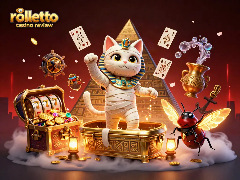 Experience an exhilarating rolletto casino review with dynamic characters and slots elements in this vibrant illustration.