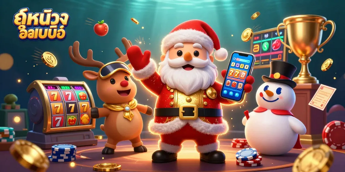 Experience ดูหนังออนไลน์ with vibrant casino-themed art featuring Santa and friends in action.