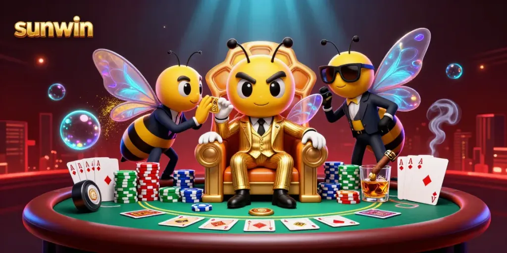 Engage in thrilling gameplay with sunwin featuring a colorful casino environment with a bumblebee mob boss and dynamic poker elements.