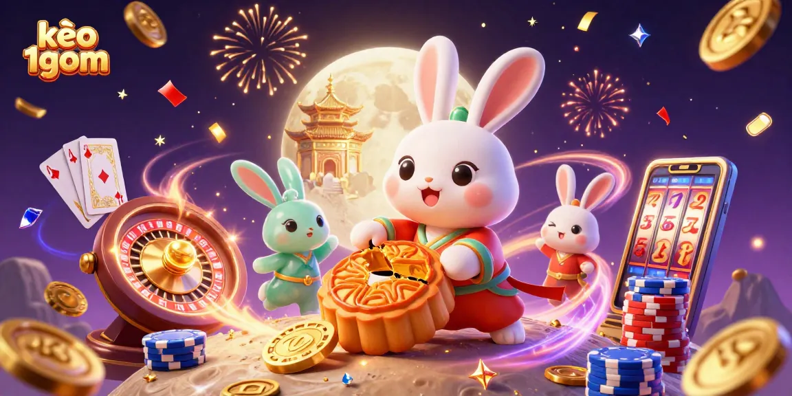 Bet on kèo 1gom with festive moon rabbit scene showcasing dynamic casino elements and vibrant energy.