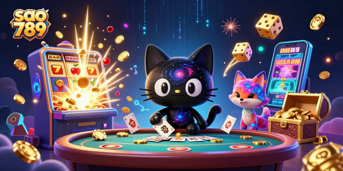 Engage with sao 789 in a vibrant cosmic casino scene featuring animated characters and exciting game elements.