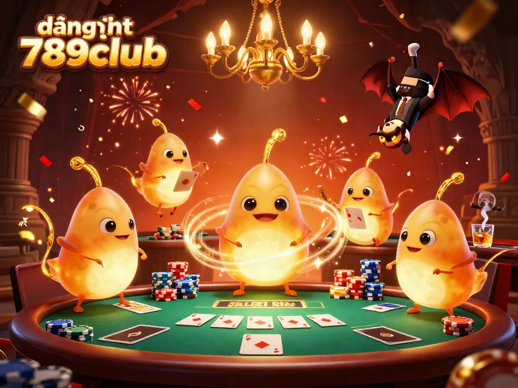Engage in đăng nhập 789club with a lively 3D glowworm casino scene illuminated by a bat dealer.