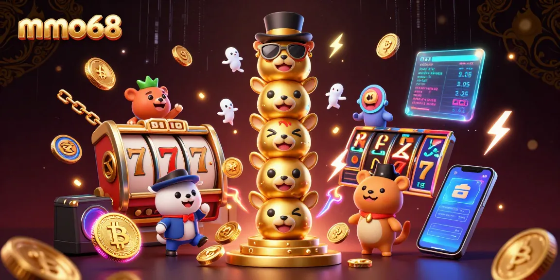 Experience the excitement of mmoo68 with vibrant slot symbols and crypto coins in action at the casino.