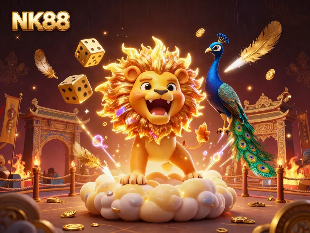 Engage with the vibrant fusion of casino elements in NK88's dazzling 3D illustration.