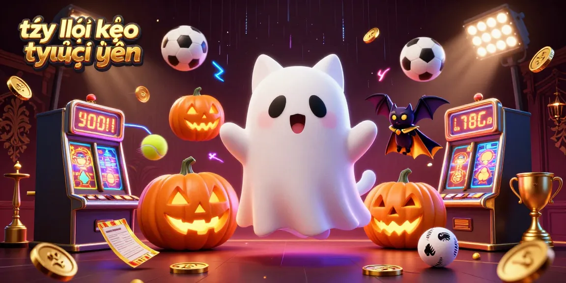 Experience tỷ lệ kèo trực tuyến with a ghost cat and vampire bat in a lively gambling scene featuring dynamic sports elements.