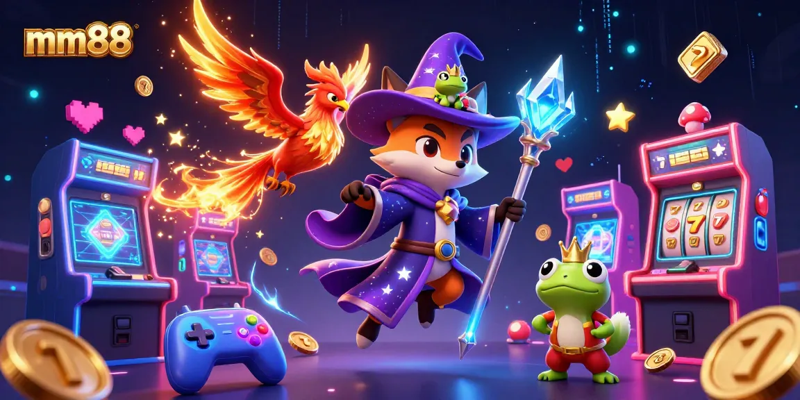 Experience the excitement of mm88 with an enchanting wizard fox and phoenix amidst dynamic casino games.