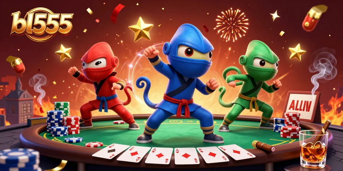 Experience the thrill at bl555 casino with ninja chameleons amidst vibrant poker action.