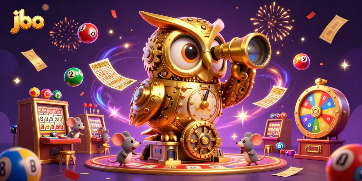 Engaging scene of the jbo casino featuring a golden owl, wind-up mice, and dynamic gambling elements.