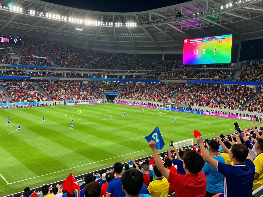 Xoilactv vibrant soccer match scene with fans cheering in stadium