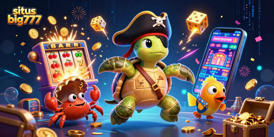 Spin slots with situs big777 in a vibrant underwater scene featuring animated casino characters.