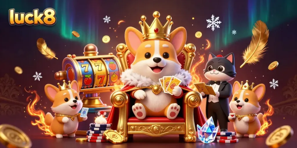 Engage with luck8's exciting casino experience featuring vibrant animations, golden coins, and stunning game elements.