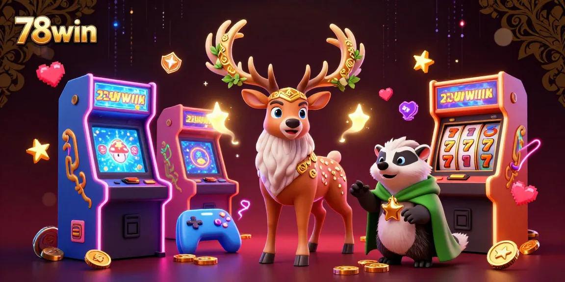 Experience winning at 78win with a vibrant 3D illustration depicting the dynamic casino atmosphere.