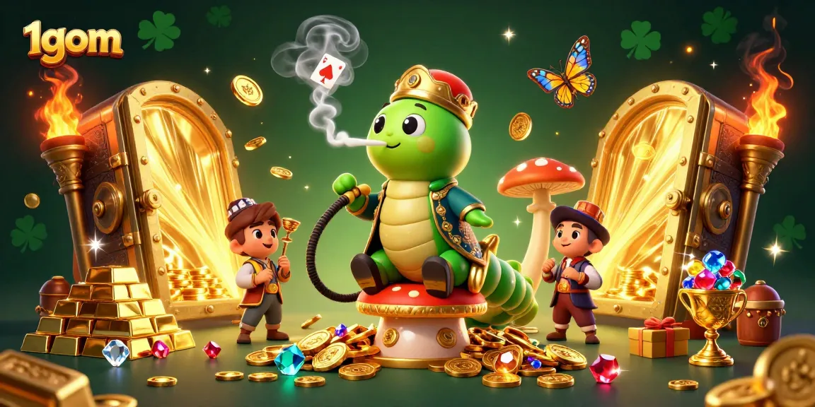 Engage with 1gom's thrilling gaming experience featuring an enchanting caterpillar hookah-master and luxurious treasures.