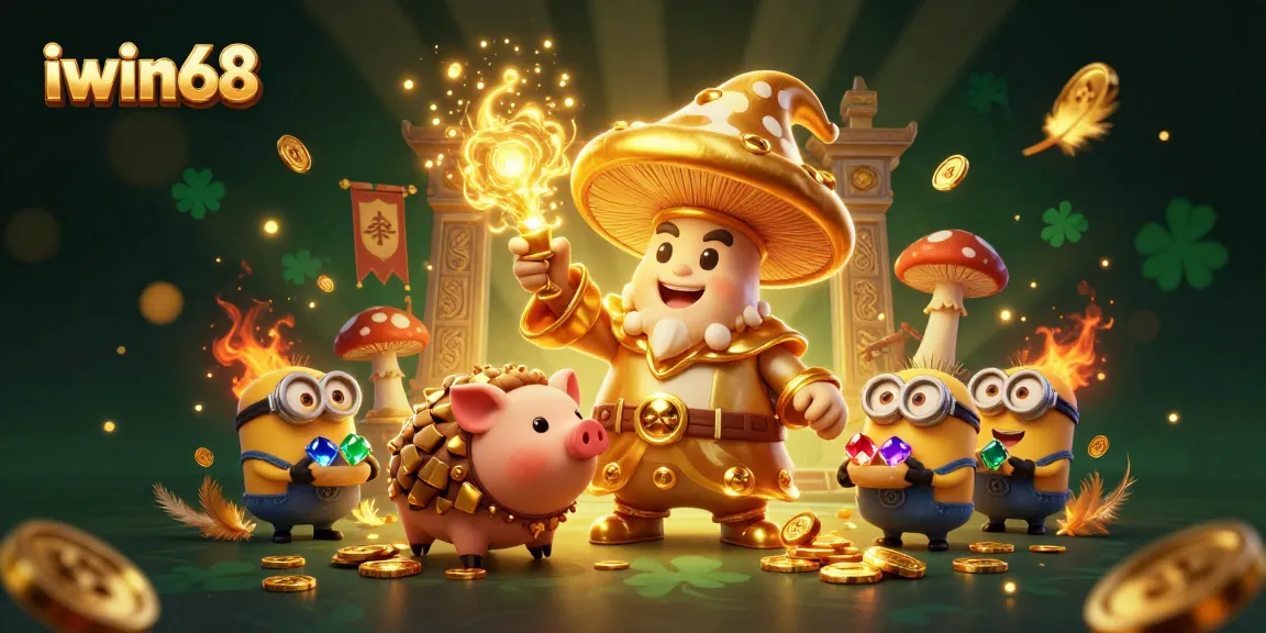 Experience the excitement of iwin68 with a vibrant casino scene featuring treasure-hunting characters.