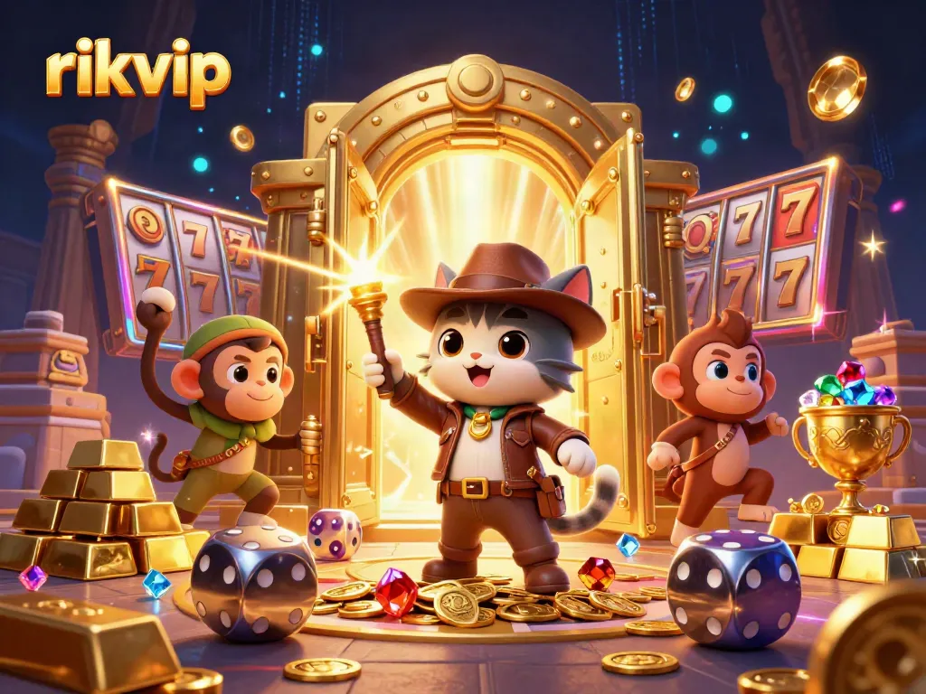 Engage in thrilling gambling at rikvip with an adventurous explorer and monkey in a magical casino.