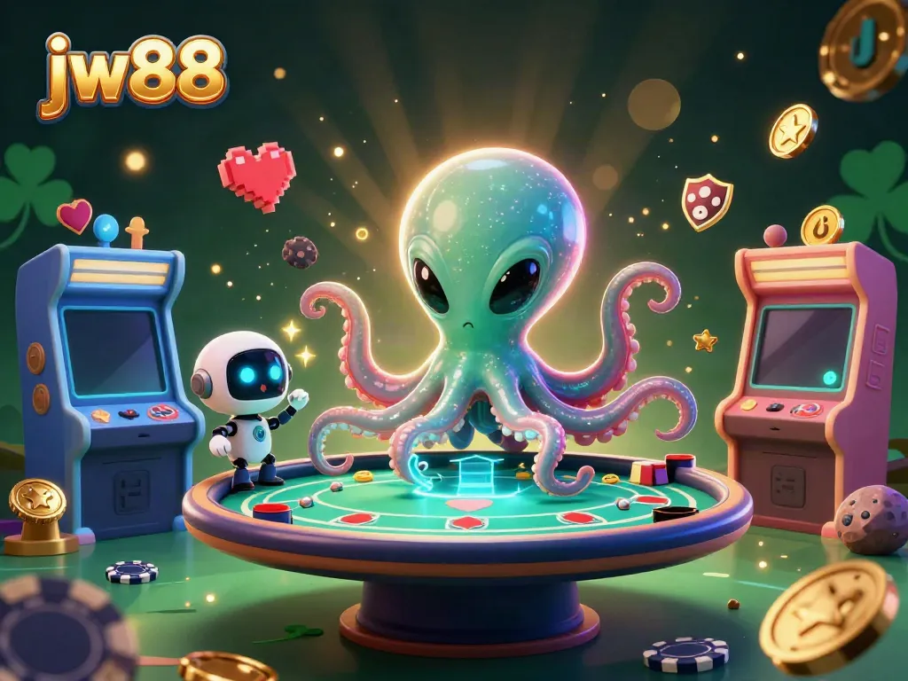 Experience thrilling gameplay at jw88, featuring an alien octopus dealer and vibrant space casino elements.