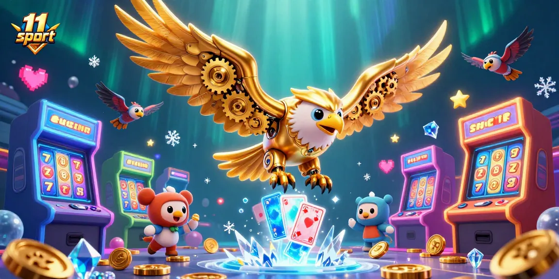 Engage in thrilling 11 sport casino action with a dynamic eagle and game elements.