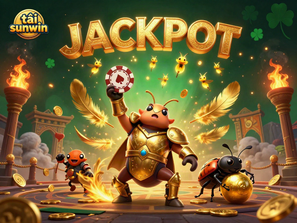 Boost your excitement with tải sunwin in this vibrant casino-themed scene featuring a heroic beetle!
