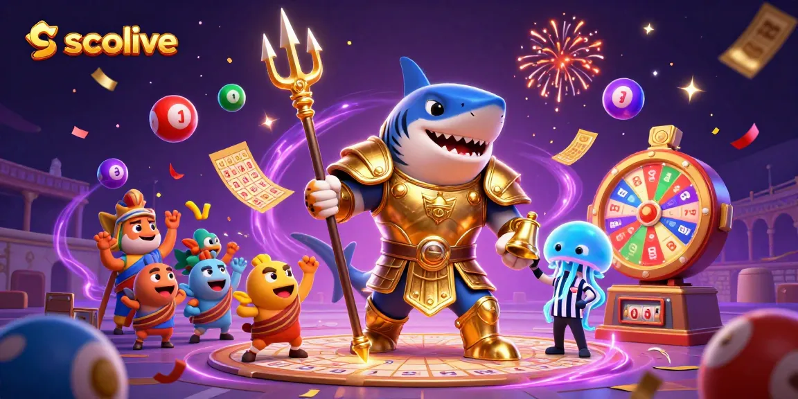 Socolive offers thrilling online sports betting insights with a vibrant tiger shark, lottery elements, and golden details.