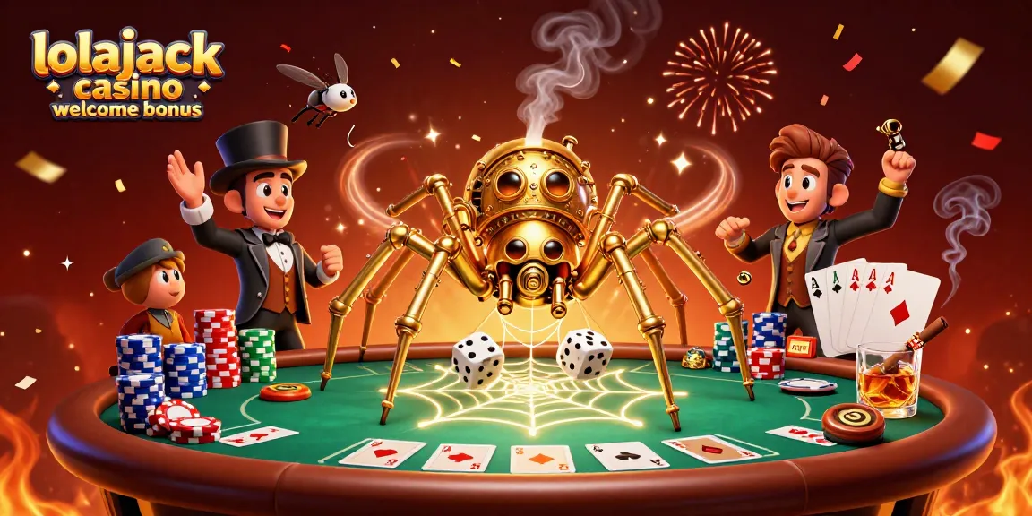 Spin to win with the lolajack casino welcome bonus showcasing a festive gaming atmosphere