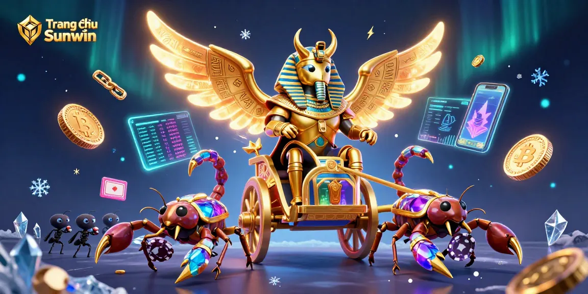 Engage with captivating games at Trang chủ Sunwin featuring a golden pharaoh beetle and crypto coins.