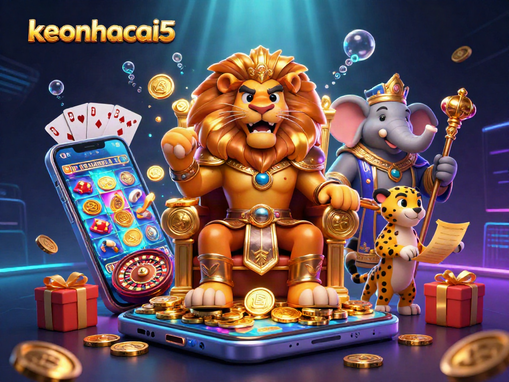 Engage with keonhacai5 through exciting slot games featuring a lion king and casino elements.