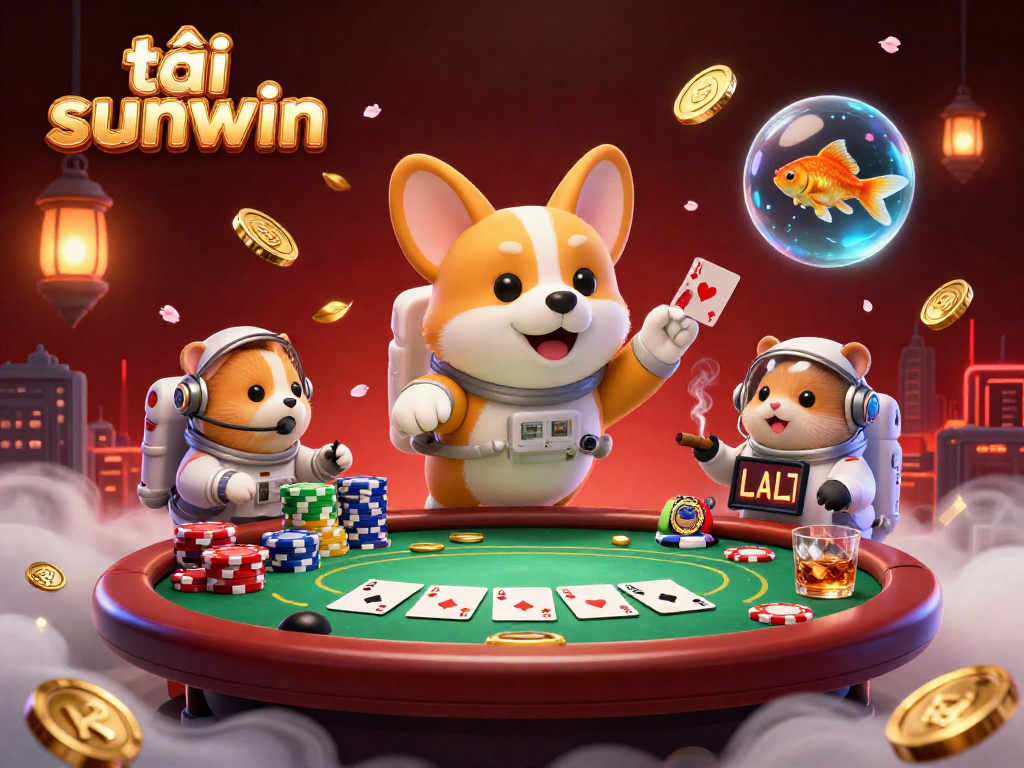 Experience exciting gameplay with tải sunwin as a 3D cartoon corgi navigates a floating casino.