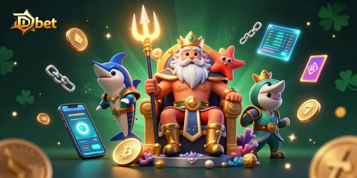 Engage in Debet's casino thrills with a vibrant scene featuring Neptune, neon coins, and slot elements.
