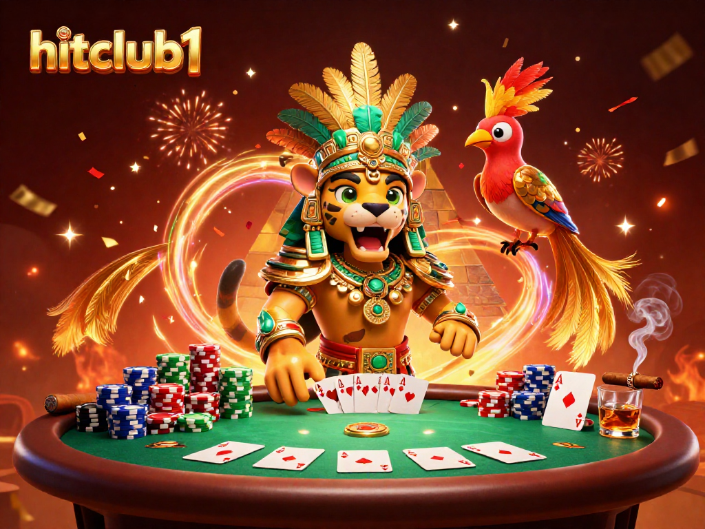Experience thrilling poker action with hitclub1 in this vibrant 3D casino scene.