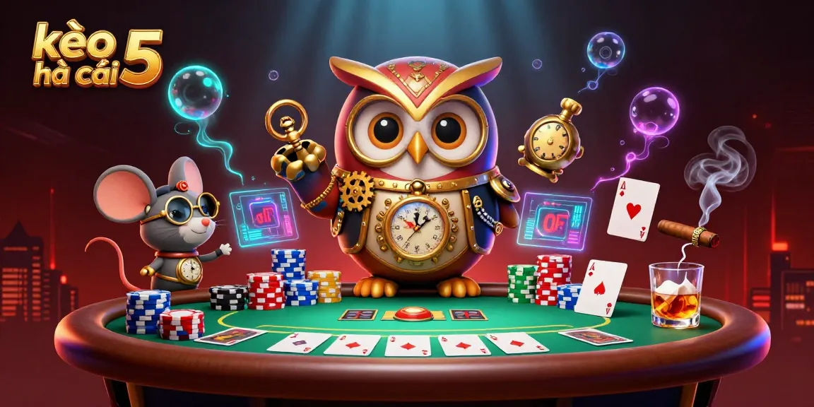 Place bets and analyze odds with kèo nhà cái 5 in a vibrant steampunk casino atmosphere.