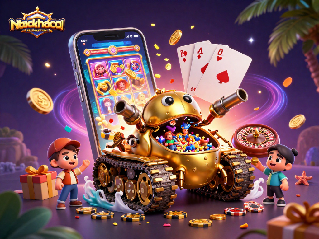 Engage with nhandinhkeonhacai through a spectacular 3D casino tank illustration bursting with gambling elements.