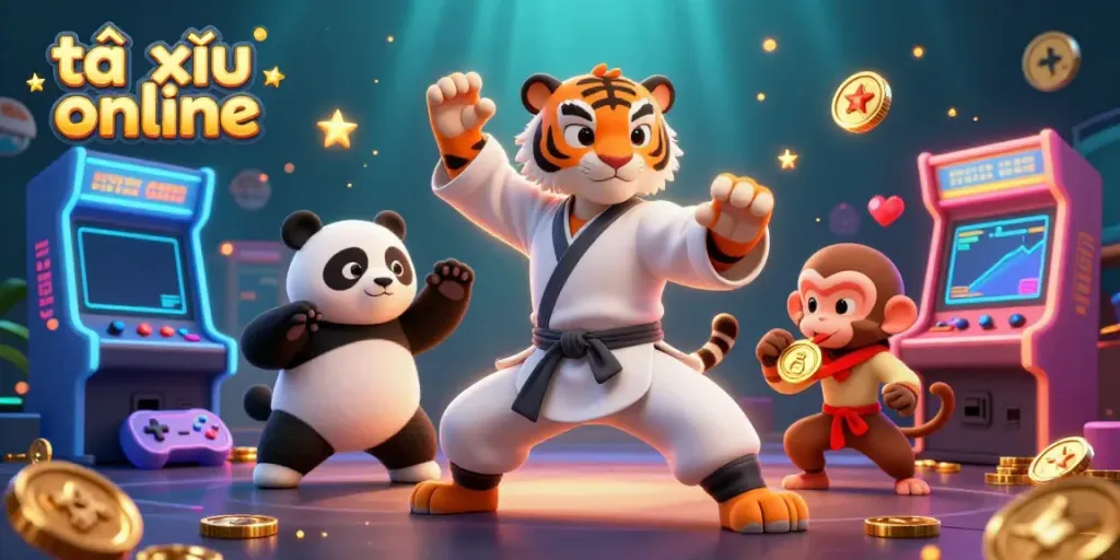 Engaging illustration showcasing tài xỉu online action with dynamic characters and vibrant gaming elements.