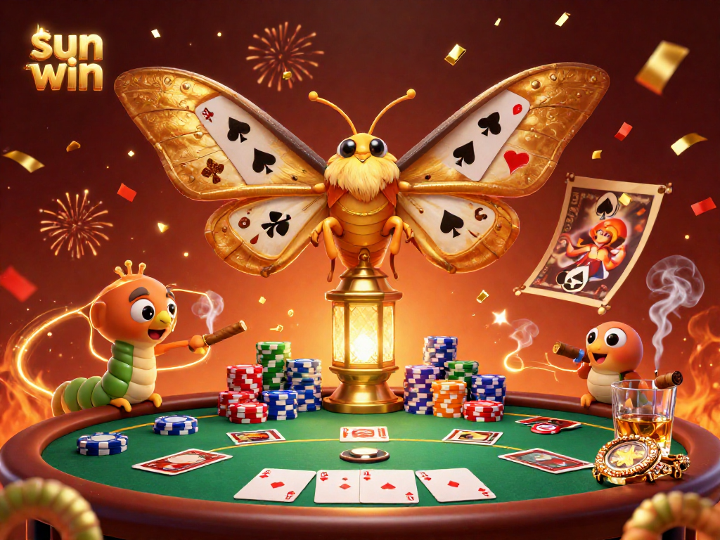 Experience big wins in the sun win casino scene with vibrant poker elements and celebratory details.