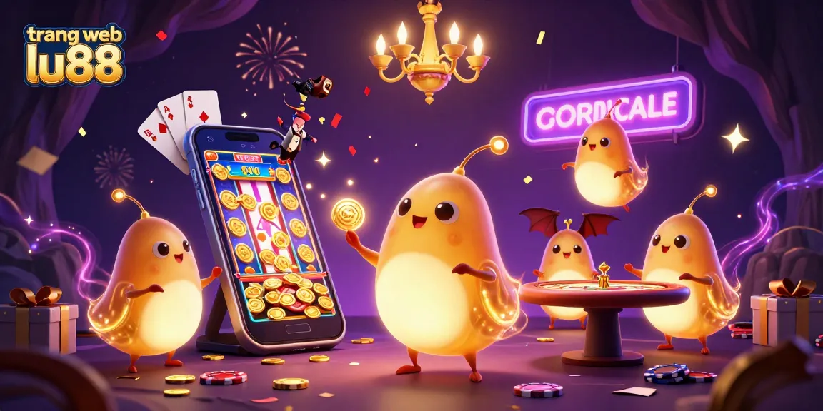 Experience the fun at trang web lu88 with an animated casino scene featuring vibrant glowworm characters lighting up gaming tables.
