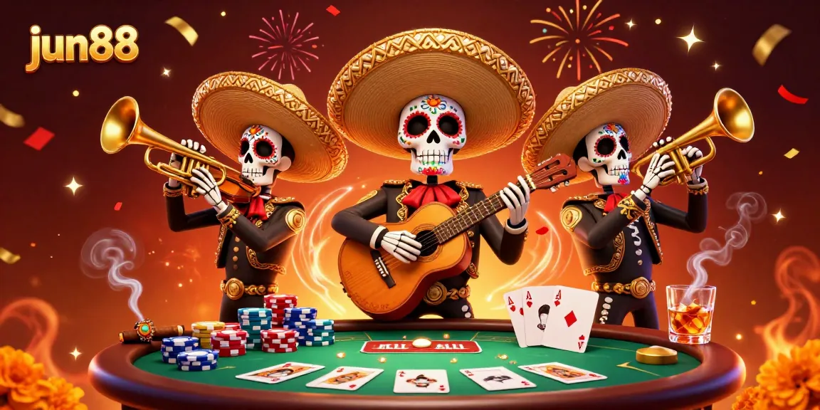 Experience the excitement of jun88 with immersive 3D casino visuals, showcasing vibrant mariachi characters and dynamic gaming elements.