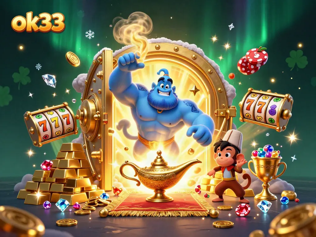 Engage with ok33 in thrilling casino adventures featuring a magical genie and treasure elements.